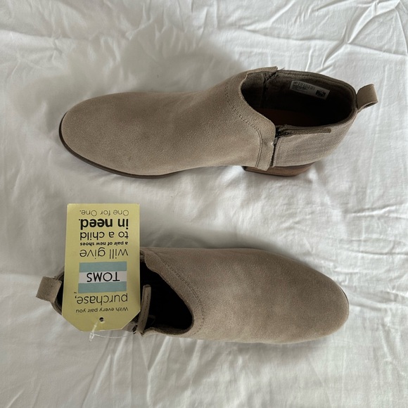 TOMS Deia bootie NWT Desert Taupe Suede/Heritage Canvas size 11 - Picture 3 of 4